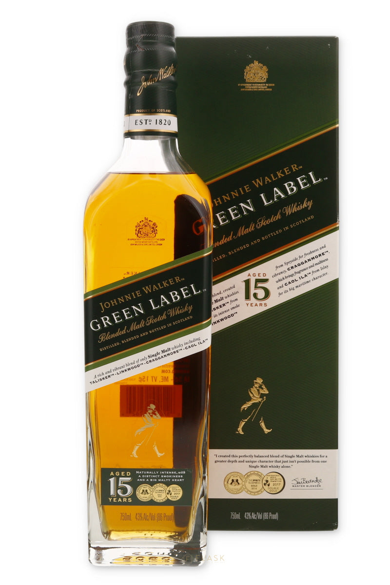 Johnnie Walker Green Label 15 Year Old Blended Scotch Whisky - Flask Fine Wine & Whisky