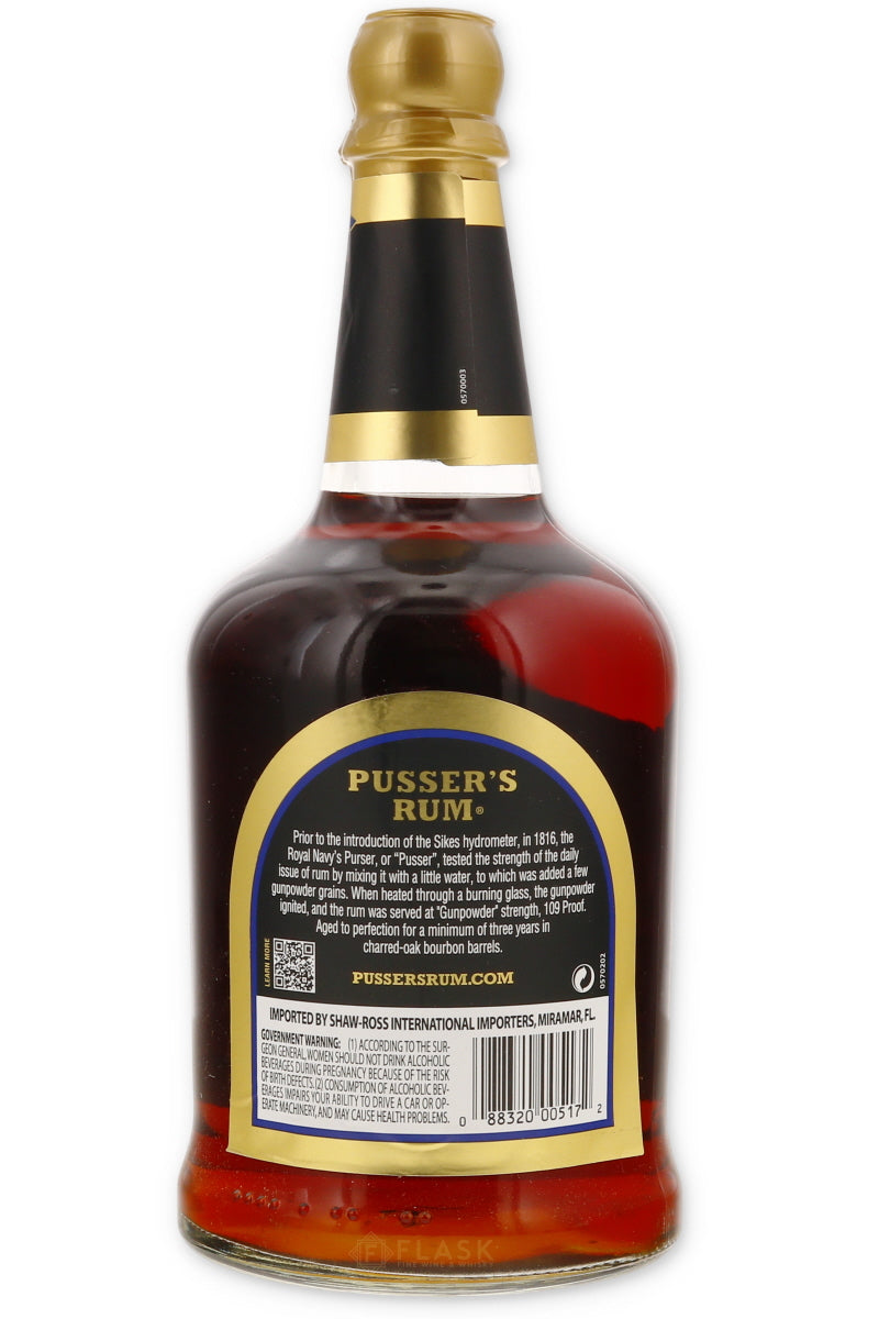 Pusser's Navy Rum Gunpowder Proof 750ml - Flask Fine Wine & Whisky