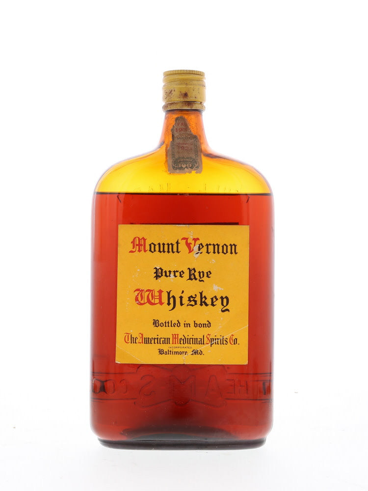 Mount Vernon Prohibition Era Bottling 1921 AMS Co Bottled in Bond Pure Rye Whiskey 1 Quart - Flask Fine Wine & Whisky