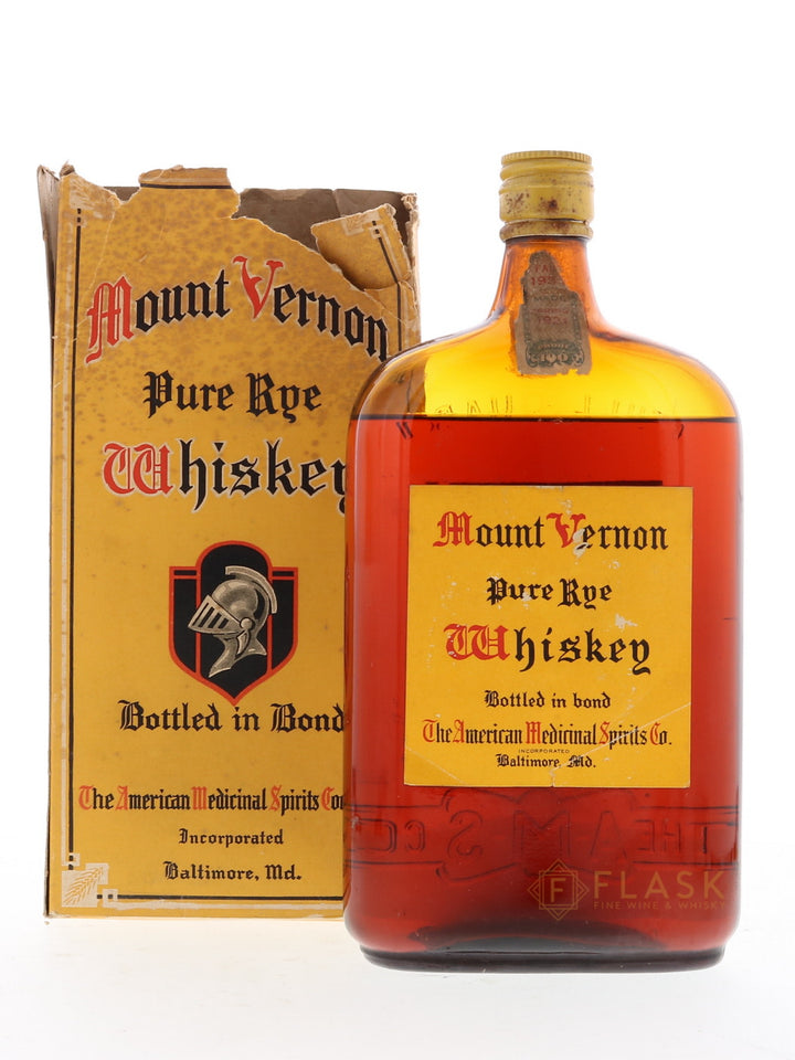 Mount Vernon Prohibition Era Bottling 1921 AMS Co Bottled in Bond Pure Rye Whiskey with box 
 - Flask Fine Wine & Whisky