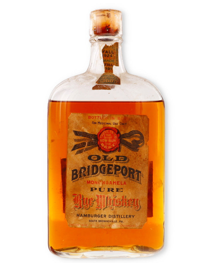 Old Bridgeport Monongahela Prohibition Era Pure Rye Whiskey 1916-1924 / One Pint - Flask Fine Wine & Whisky