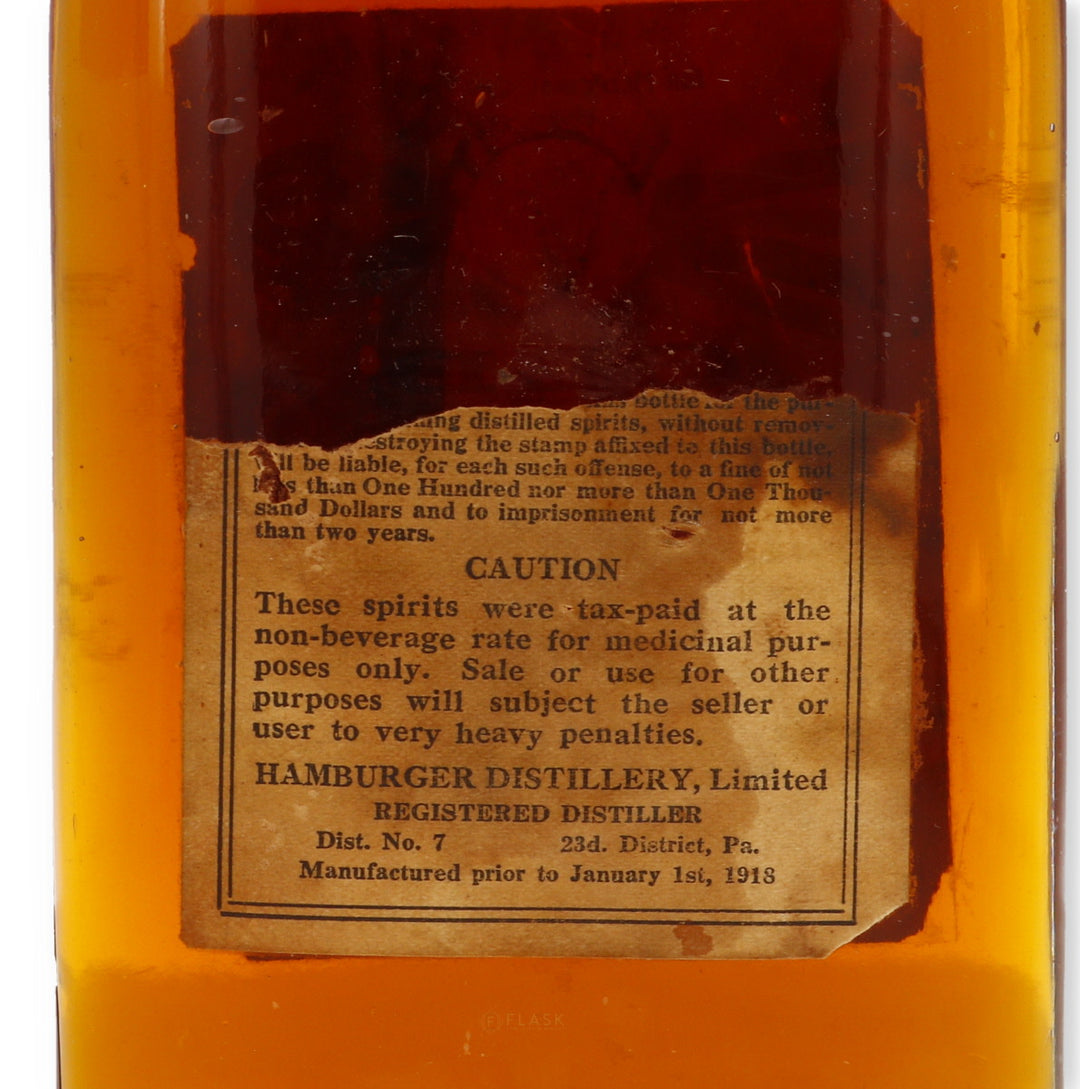 Old Bridgeport Monongahela Prohibition Era Pure Rye Whiskey 1916-1924 / One Pint - Flask Fine Wine & Whisky