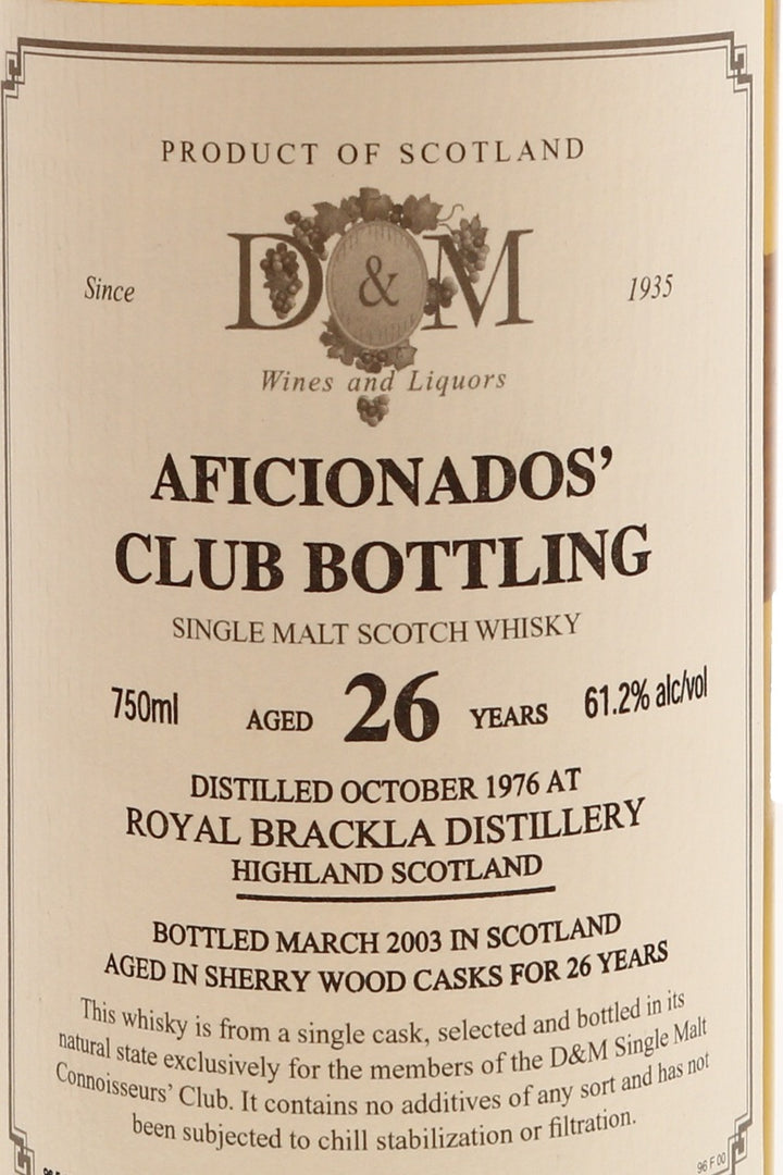 Royal Brackla 1976 26 Year Old Aficionados Club Single Sherry Cask Single Malt 61.2% - Flask Fine Wine & Whisky