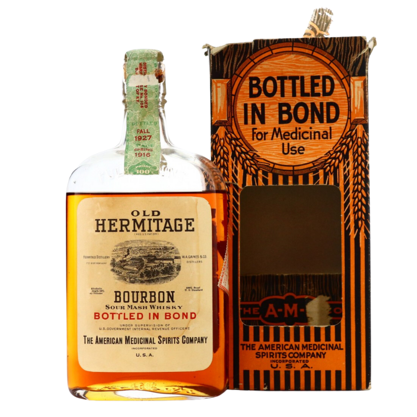 1916 Old Hermitage Bourbon Bottled 1927 American Medicinal Spirits Company (Prohibition Bottle) 100 Proof Pint - Flask Fine Wine & Whisky