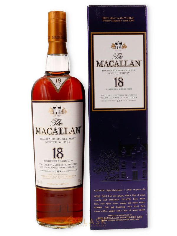 Macallan 18 Year Old Sherry Oak 1989 750ml [Purple Box] - Flask Fine Wine & Whisky