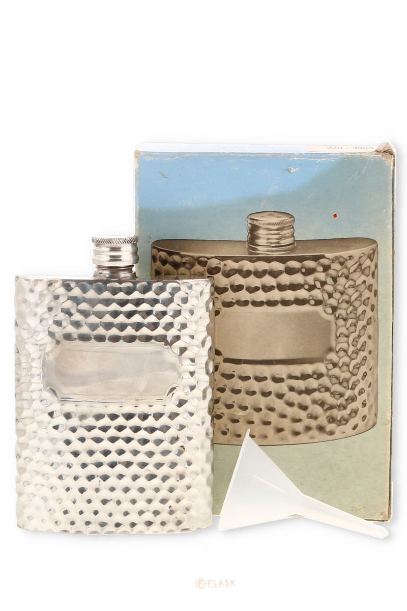 English Sheffield Vintage Pewter Flask Hammered Finish, 3 Ounce