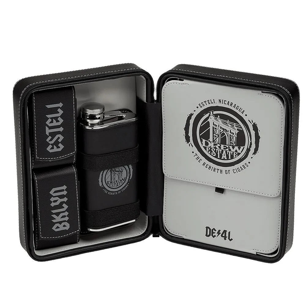 Drew Estate Black Leather Cigar Case with Flask