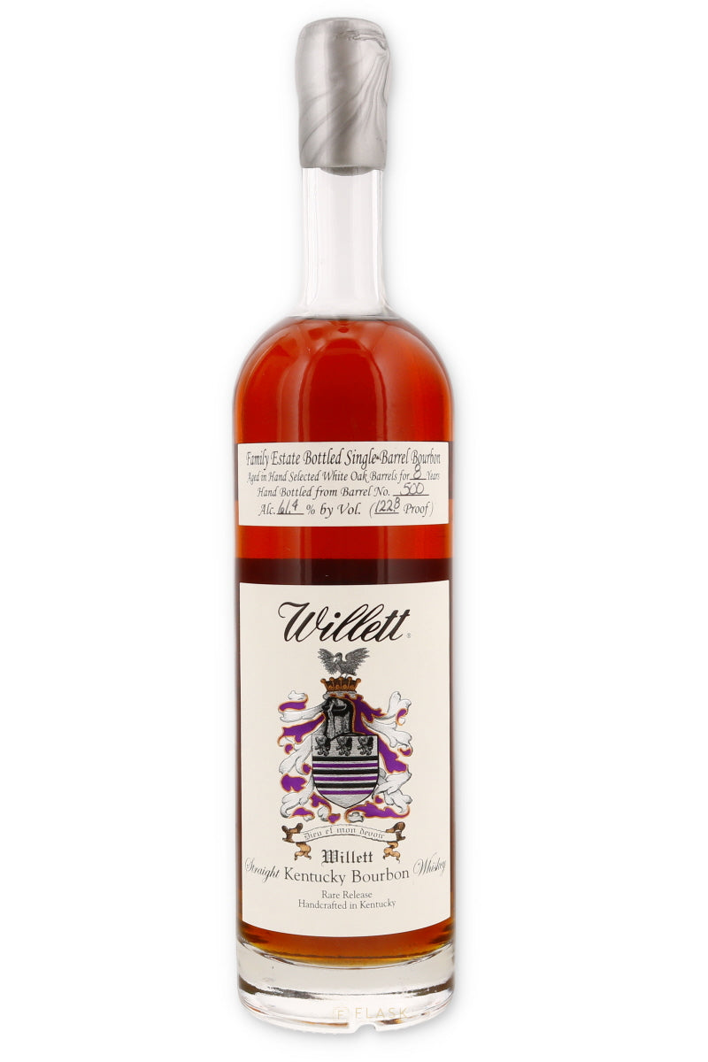 Willett Family Estate Single Barrel Bourbon 8 Year #500 / Pacific Edge Silver Wax 122.8 Proof - Flask Fine Wine & Whisky