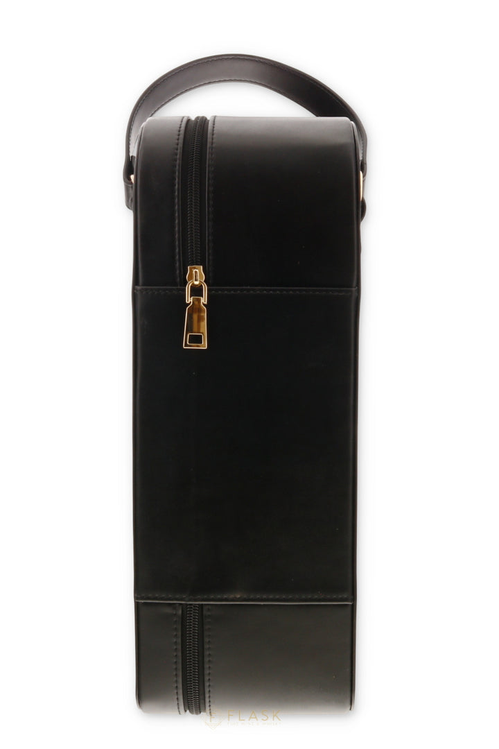 Black Leather Wine Tote
