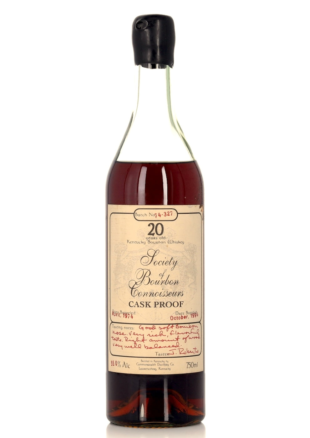 Society of Bourbon Connoisseurs 20 Year Old Cask Strength Bourbon 110 Proof 1974 (Old Commonwealth)