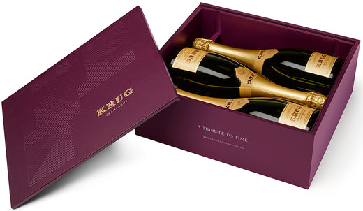 Krug Grande Cuvee Tribute to Time Edition 161 3 Bottle Wood Box Champagne Set - Flask Fine Wine & Whisky