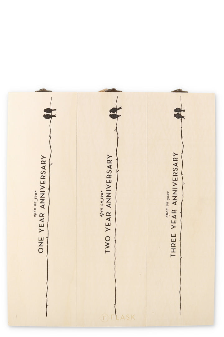 Newlywed Anniversary Wooden Wine Box - Flask Fine Wine & Whisky