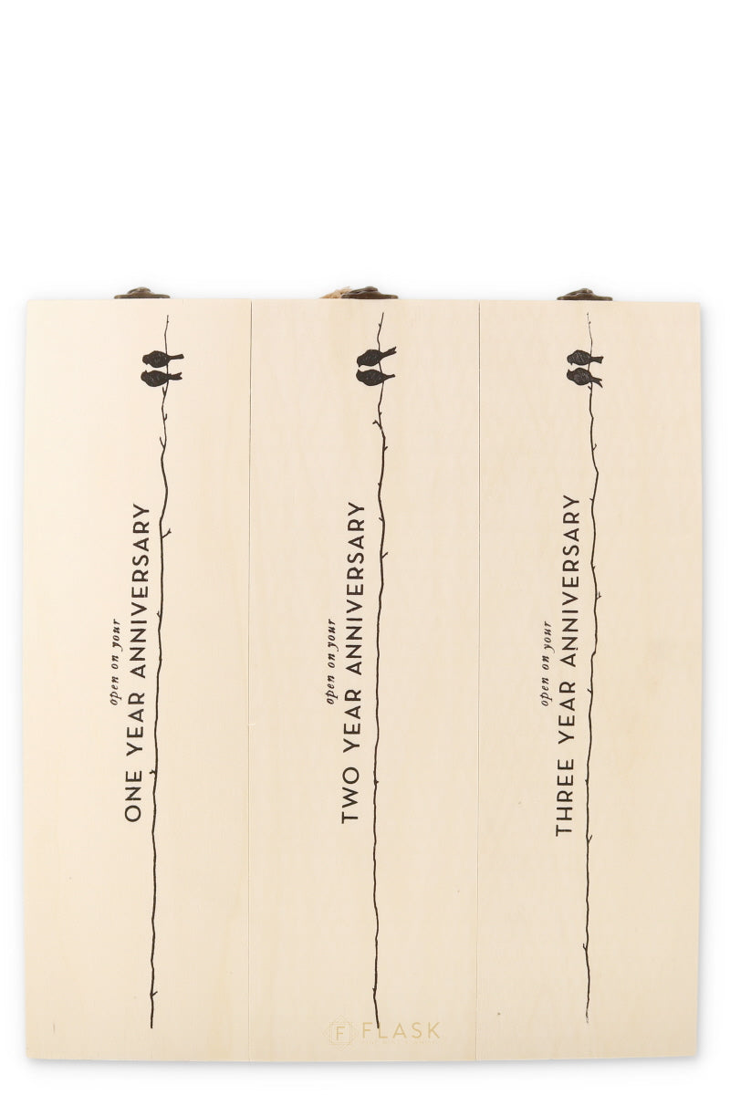 Newlywed Anniversary Wooden Wine Box - Flask Fine Wine & Whisky