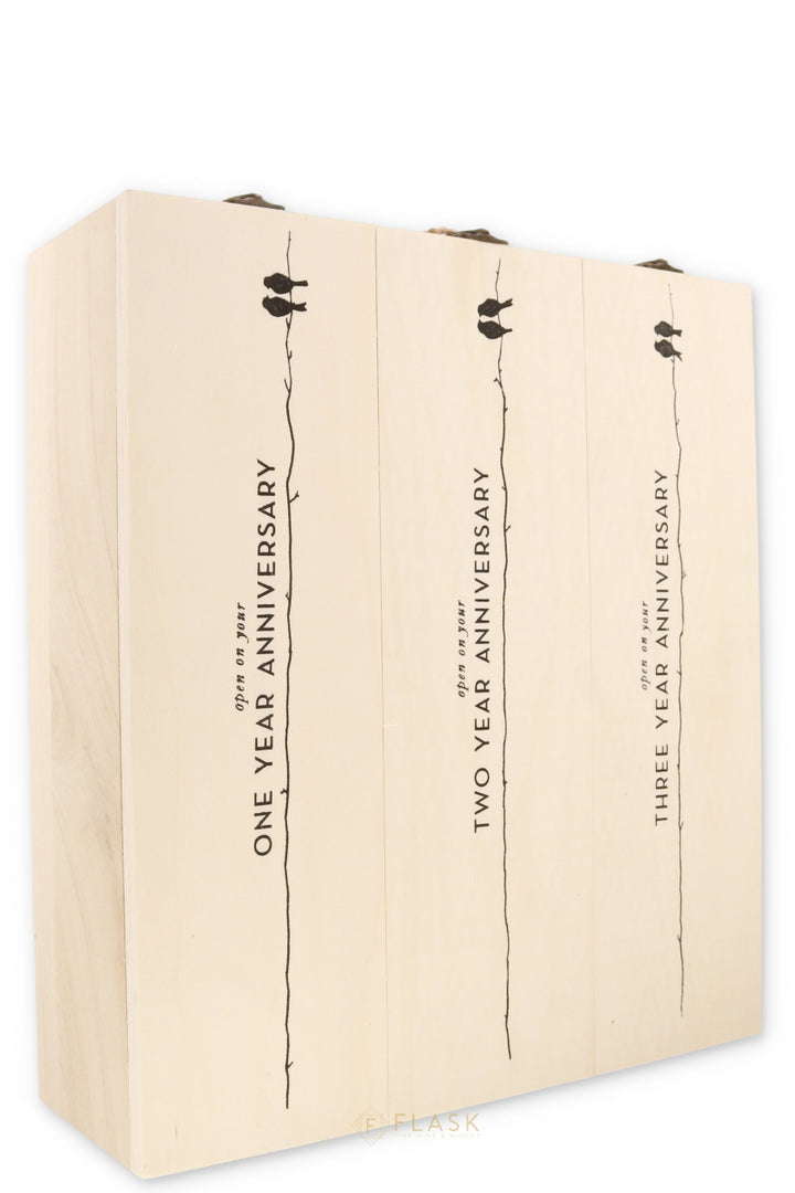 Newlywed Anniversary Wooden Wine Box - Flask Fine Wine & Whisky
