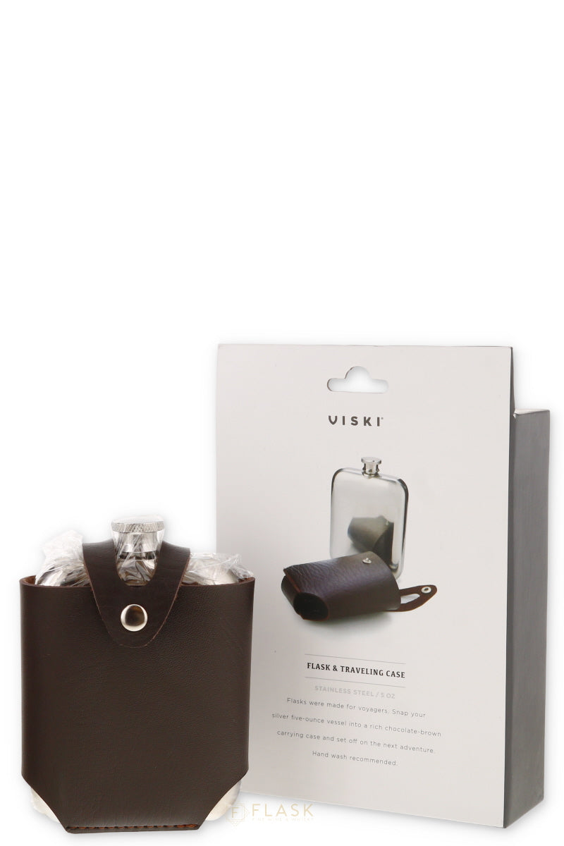 Harrison Flask with Traveling Case in Leather and Stainless - Flask Fine Wine & Whisky