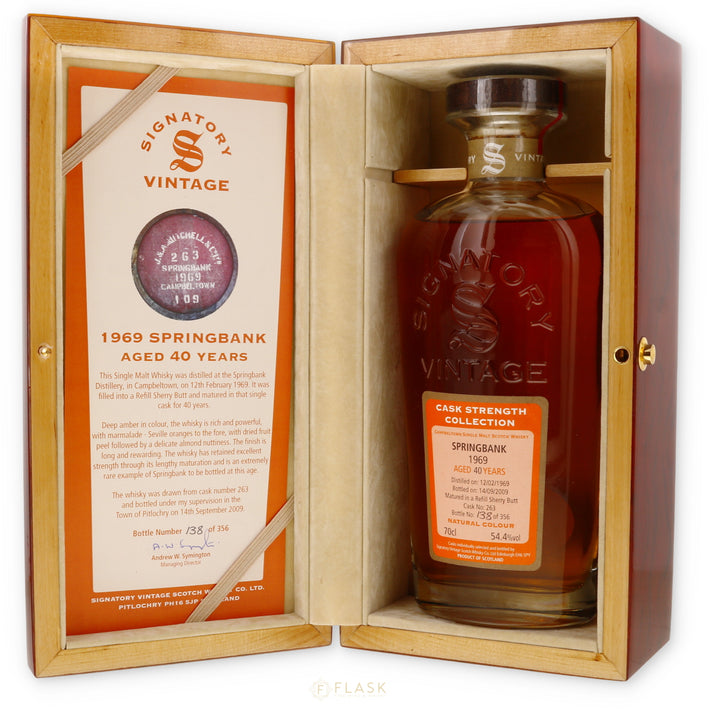 Springbank 1969 40 Year Old Signatory Vintage Cask #263 Refill Sherry Butt Single Malt Scotch 54.4% ABV / 108.8 Proof