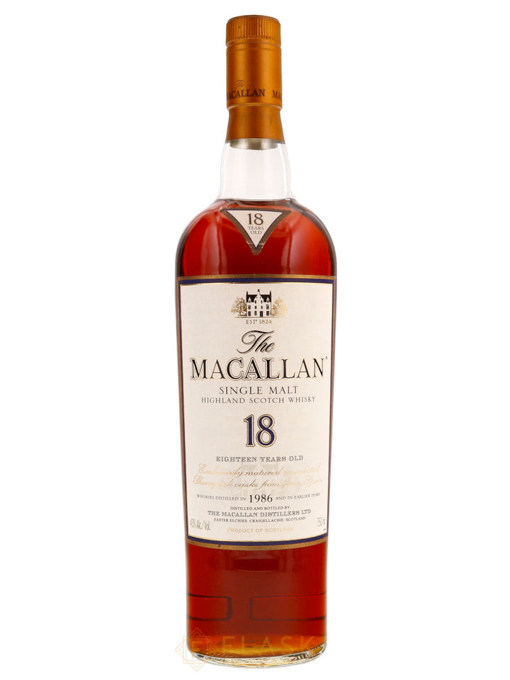 Macallan 18 Year Old Sherry Oak Single Malt 1986 750ml Bottle - Flask Fine Wine & Whisky