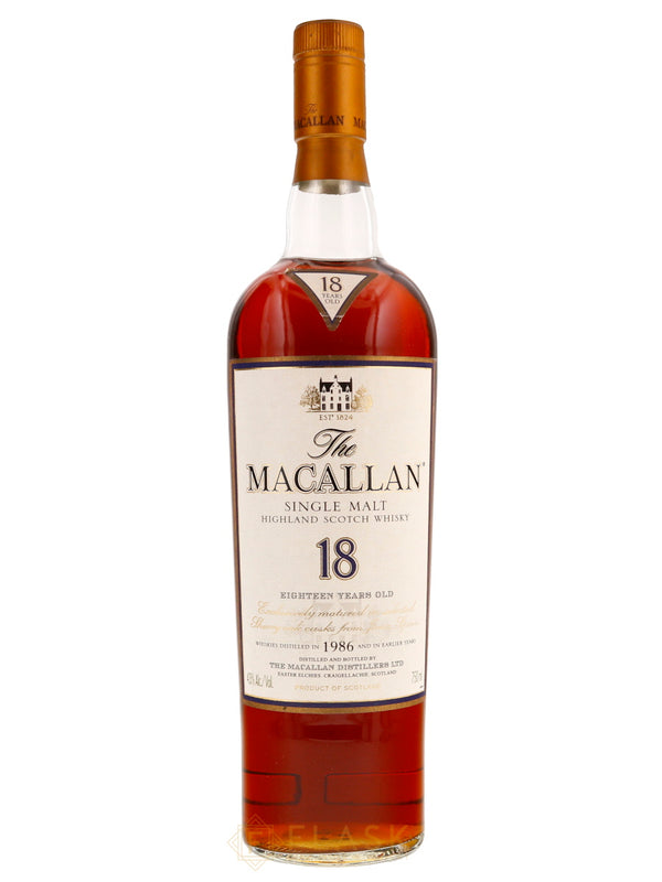 Macallan 18 Year Old Sherry Oak Single Malt 1986 750ml Bottle - Flask Fine Wine & Whisky