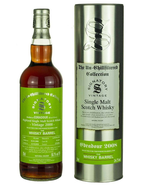 Edradour 10 Year Old 2008 Signatory Cask Strength 1st Fill Sherry Cask 58.7% - Flask Fine Wine & Whisky
