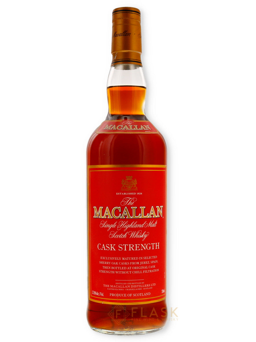 Macallan Cask Strength Red Label Gift Box Set With Luxury Hip Flask - Flask Fine Wine & Whisky