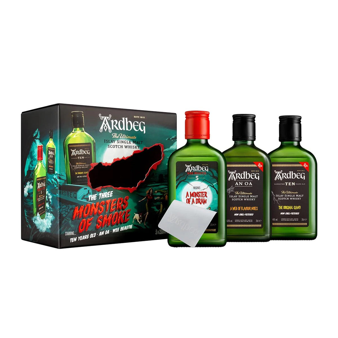 Ardbeg Monsters of Smoke 3 x 200ml 10, Wee Beastie, AN OA - Flask Fine Wine & Whisky