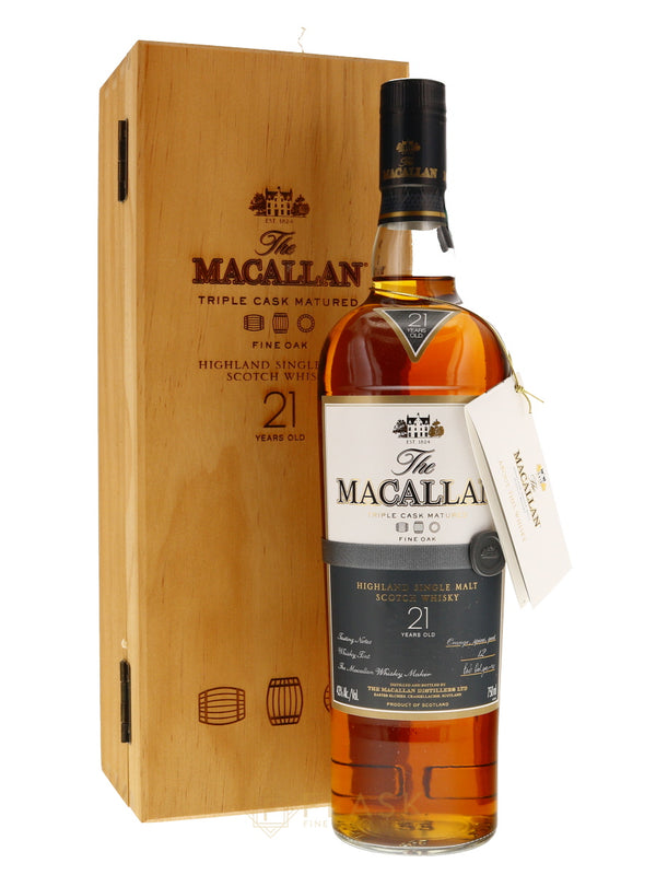 Macallan Fine Oak 21 Year Old Wood Box - Flask Fine Wine & Whisky