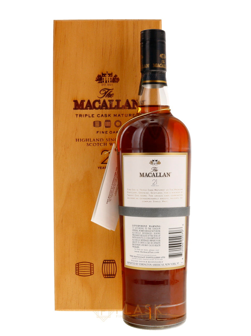 Macallan Fine Oak 21 Year Old Wood Box - Flask Fine Wine & Whisky