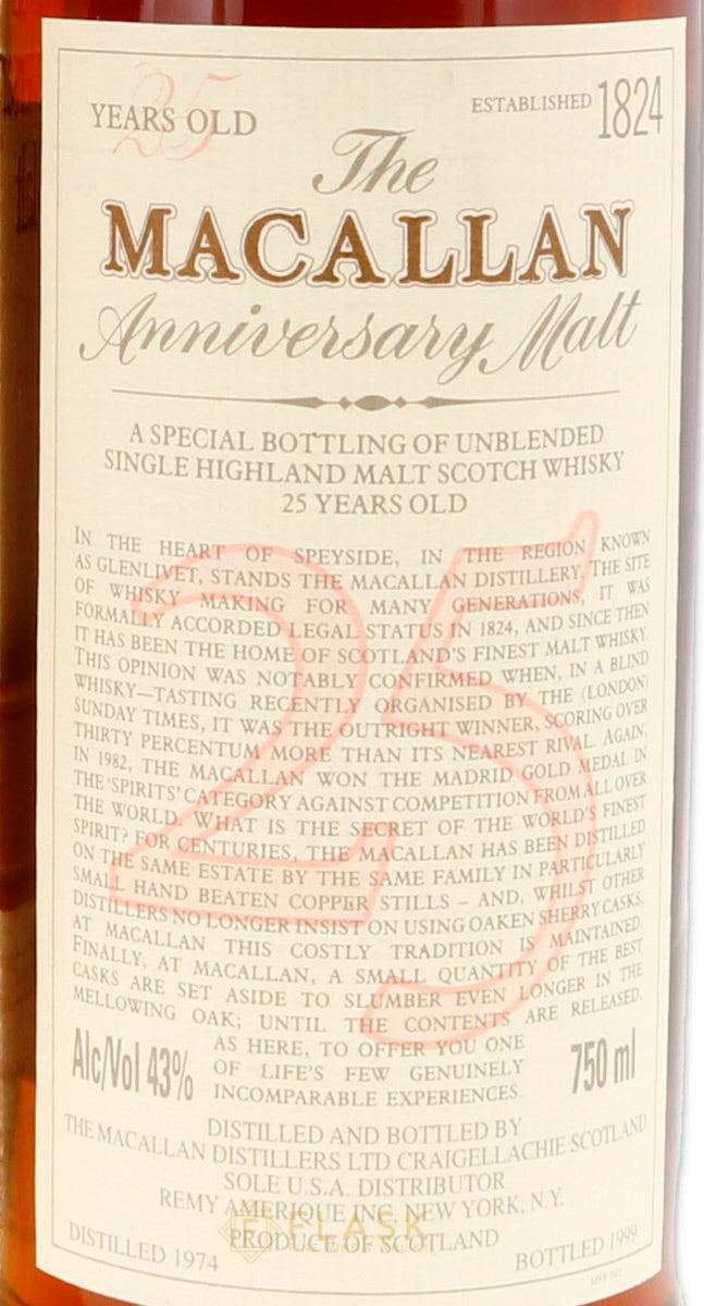 Macallan Anniversary Malt 25 Year Old 1974 750ml - Flask Fine Wine & Whisky