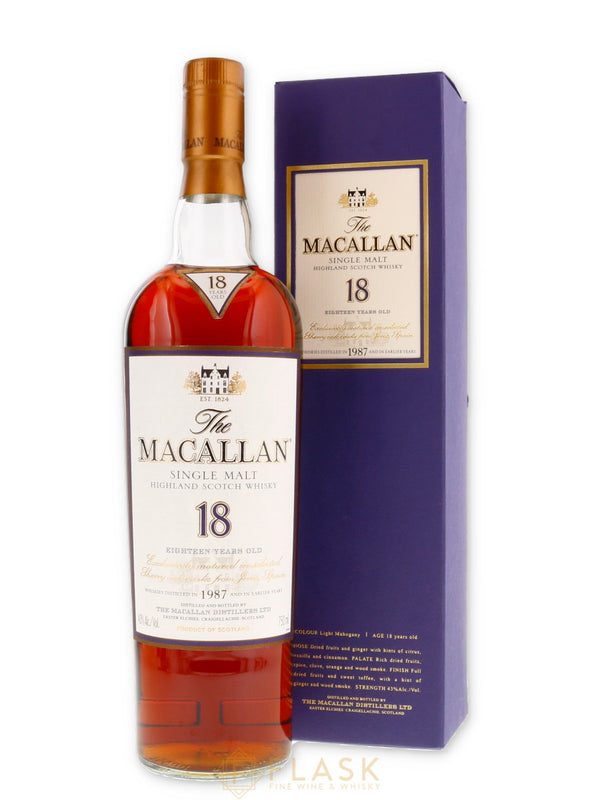 Macallan 18 Year Old Single Malt 1987 - Flask Fine Wine & Whisky