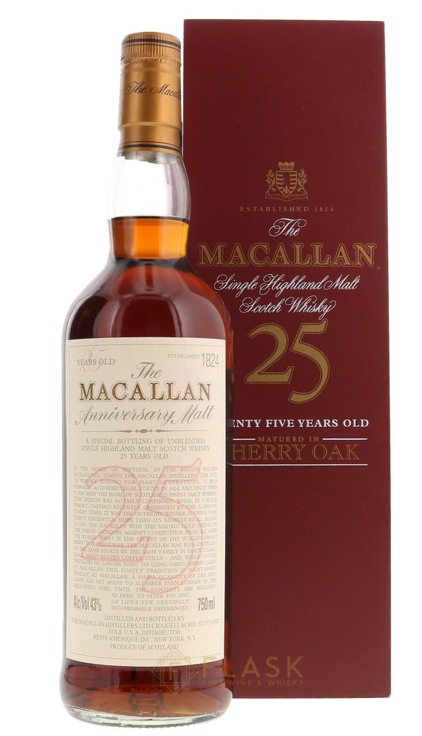 Macallan 25 Year Old Anniversary Malt Early 2000s Red Box - Flask Fine Wine & Whisky