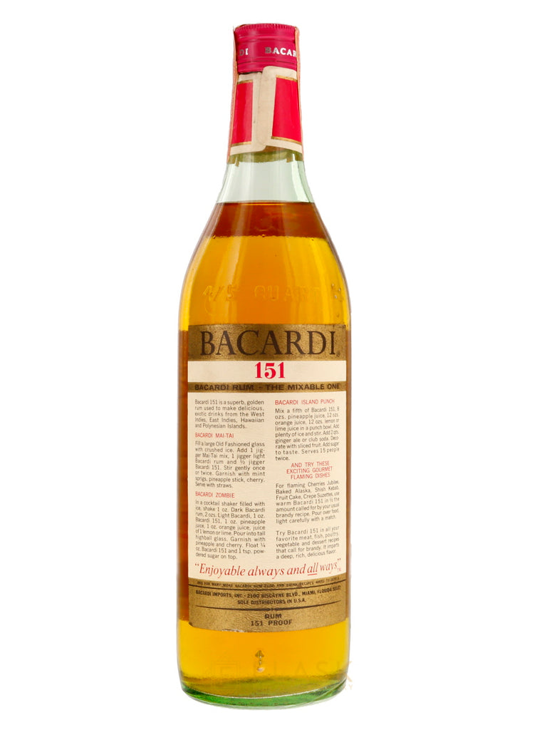 Buy Bacardi 151 Rum Vintage 1970s 4/5 Quart Flask Wines