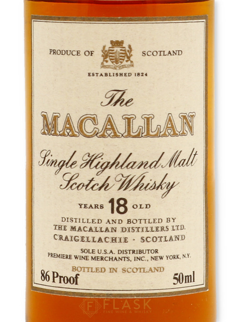 Macallan 18 Year Old Bottled 1980s / Premiere Wine Merchants 50ml Miniature - Flask Fine Wine & Whisky