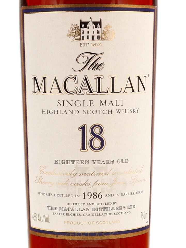 Macallan 18 Year Old Sherry Oak Single Malt 1986 750ml Bottle - Flask Fine Wine & Whisky