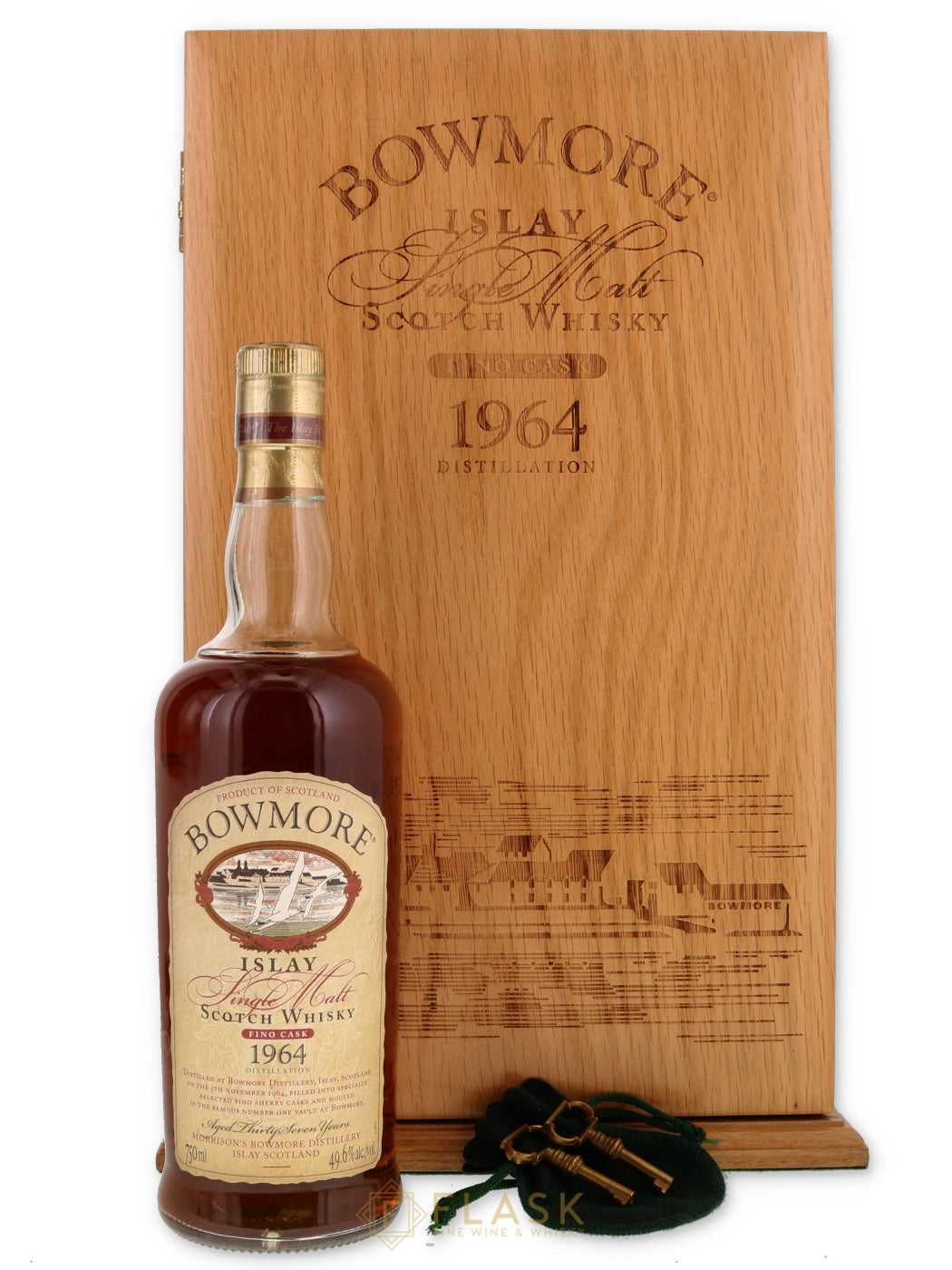 Bowmore 1964 Fino Cask 37 Year Old Single Malt Bottle No 225 / 750ml [Original Wood Box} - Flask Fine Wine & Whisky