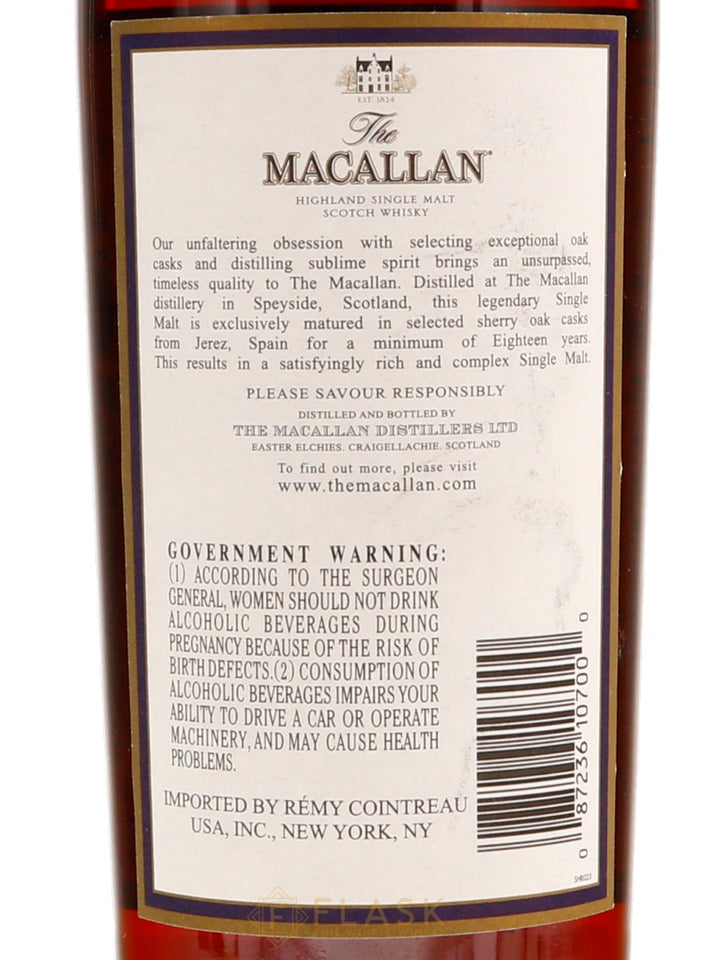 Macallan 18 Year Old Sherry Oak Single Malt 1988 750ml Bottle - Flask Fine Wine & Whisky