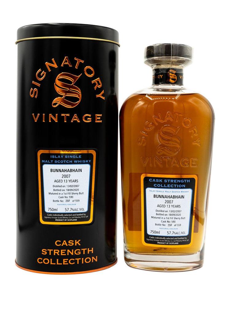Bunnahabhain 13 Year Old Signatory Cask Strength Sherry Butt Matured Single Malt Scotch Whisky 2007 57.7% - Flask Fine Wine & Whisky