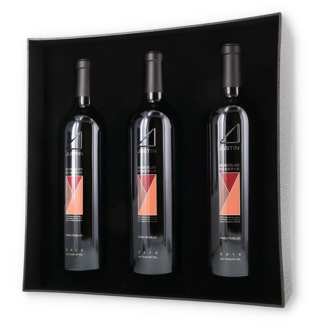 Justin Isosceles Reserve Library Vertical 3 Bottle Gift Box (2012, 2013, & 2014) - Flask Fine Wine & Whisky