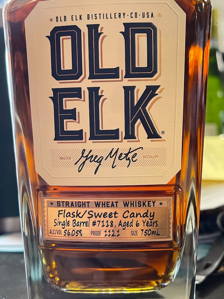 Old Elk Straight Wheat Whiskey Flask Exclusive "Sweet Candy" Single Barrel #7118 6Yr 112.1 Proof - Flask Fine Wine & Whisky