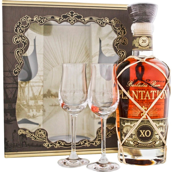 Plantation Rum XO 20th Anniversary with Stemmed Glasses VAP - Flask Fine Wine & Whisky