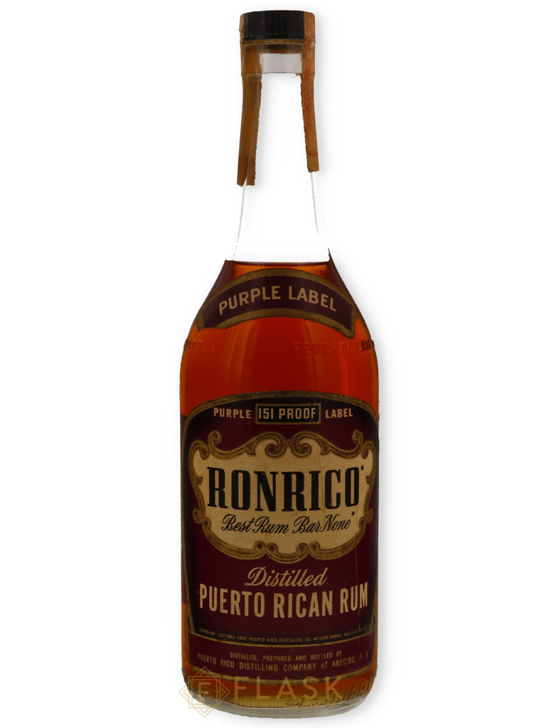 Ronrico Purple Label Puerto Rican Vintage Rum 151 Proof 1940s/1950s - Flask Fine Wine & Whisky