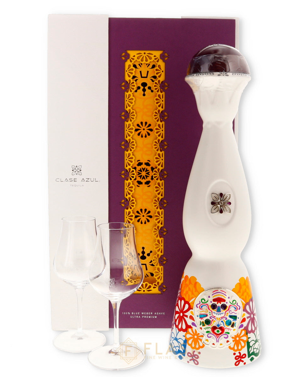 Clase Azul Dia de Los Muertos Colores Gift Set With Glasses 2022 Tequila Anejo 1 Liter - Flask Fine Wine & Whisky