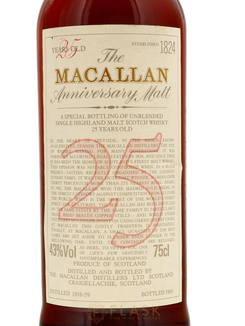 Macallan Anniversary Malt 25 Year Old 1958/1959 - Flask Fine Wine & Whisky