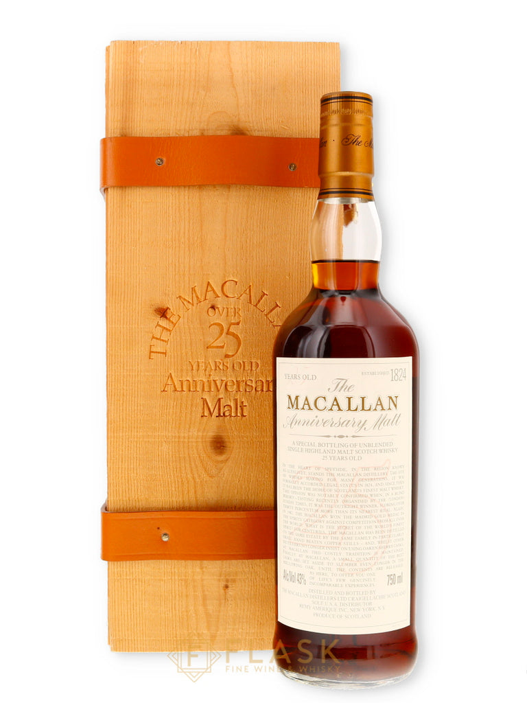 Macallan 25 Year Old Anniversary Malt Early 2000s Wood Box 750ml - Flask Fine Wine & Whisky