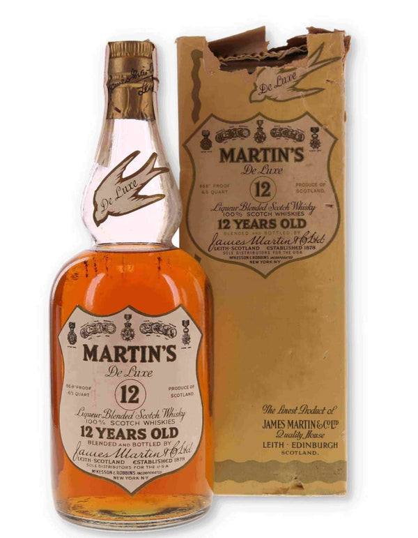 Martins De Luxe 12 Year Old Blended Scotch Whisky Bottled 1950s 4/5 Quart - Flask Fine Wine & Whisky