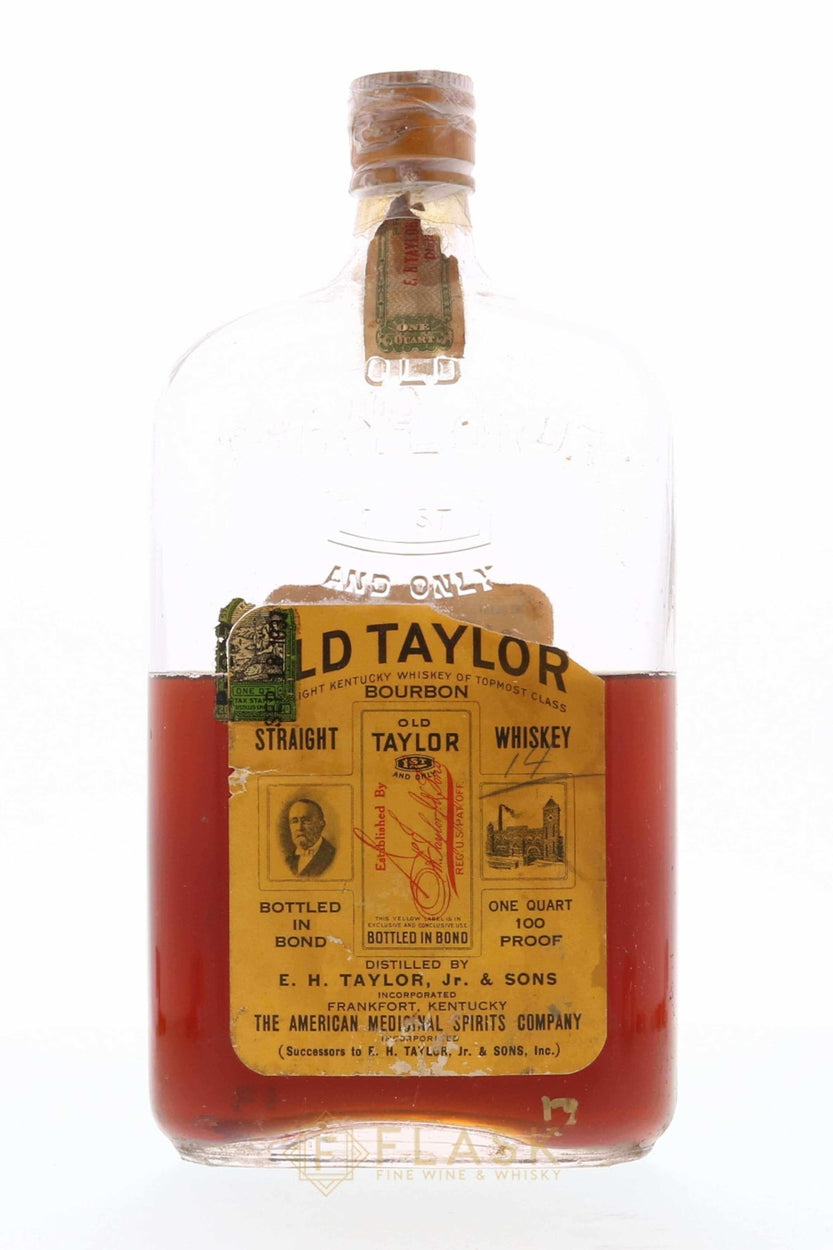 Old Taylor 1915 Prohibition Era American Medicinal Spirits Co. Full Quart  [Low Fill] - Flask Fine Wine & Whisky