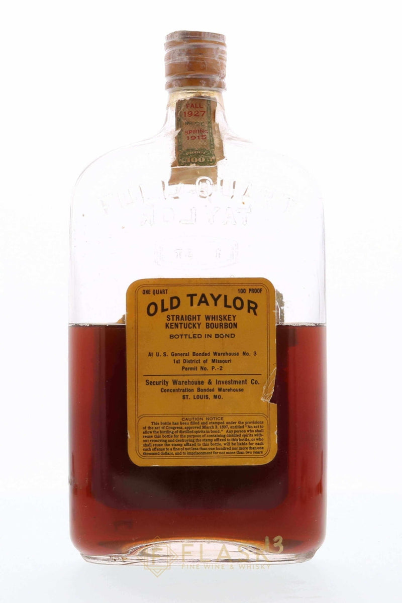 Old Taylor 1915 Prohibition Era American Medicinal Spirits Co. Full Quart  [Low Fill] - Flask Fine Wine & Whisky