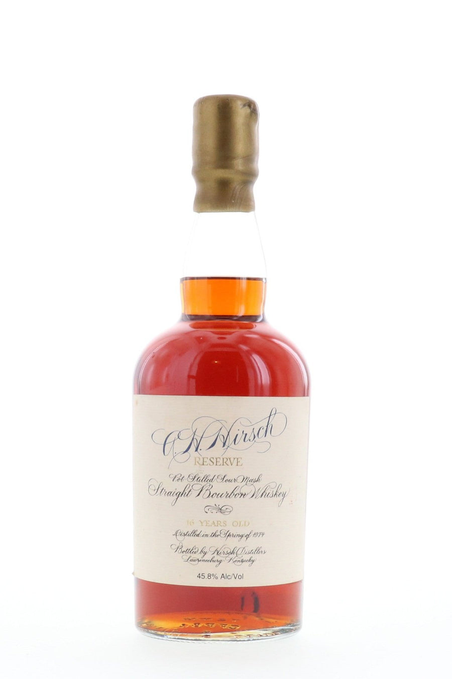 A.H. Hirsch Reserve Bourbon 1974 16 Year Old Squat Bottle / Gold Wax 1990s - Flask Fine Wine & Whisky