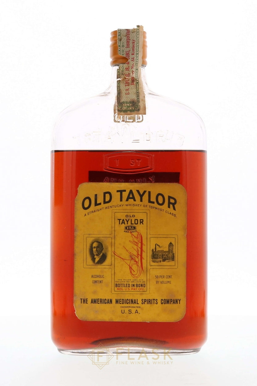 Old Taylor 1917 Prohibition Era American Medicinal Spirits Co. / Private Bottling / Full Quart  [Low Fill] - Flask Fine Wine & Whisky