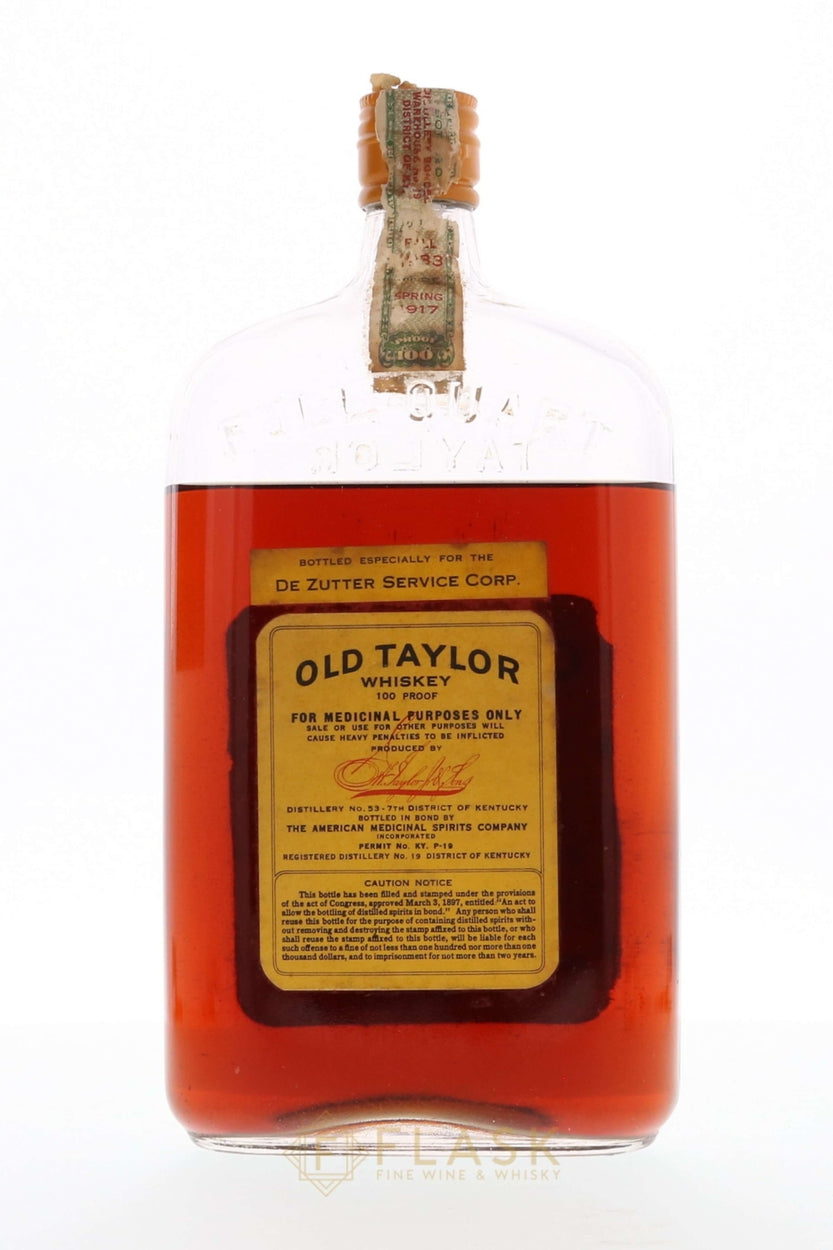 Old Taylor 1917 Prohibition Era American Medicinal Spirits Co. / Private Bottling / Full Quart  [Low Fill] - Flask Fine Wine & Whisky