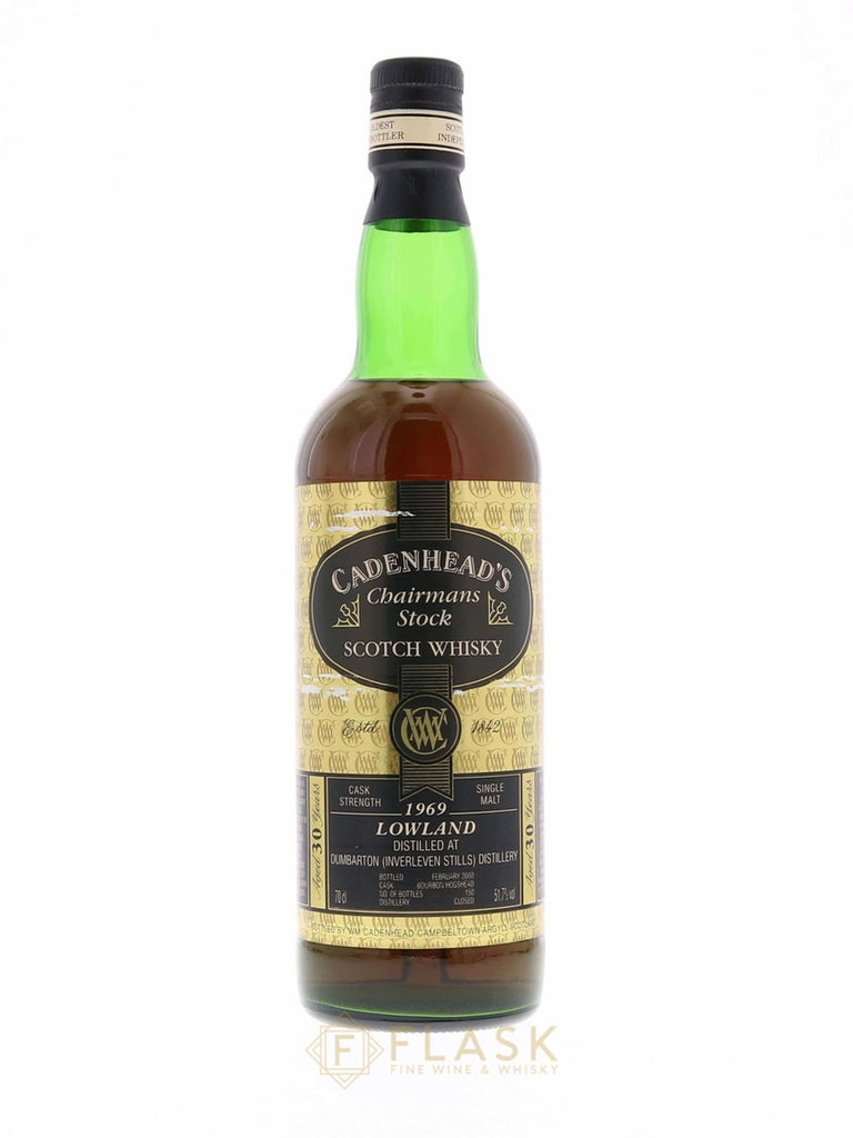 Dumbarton-Inverleven 1969 32 Year Old Sherry Hogshead Cadenheads Chairmans Stock Lowland Single Malt 51.2% - Flask Fine Wine & Whisky